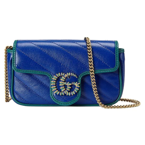 Синяя сумка GG Marmont Super Mini