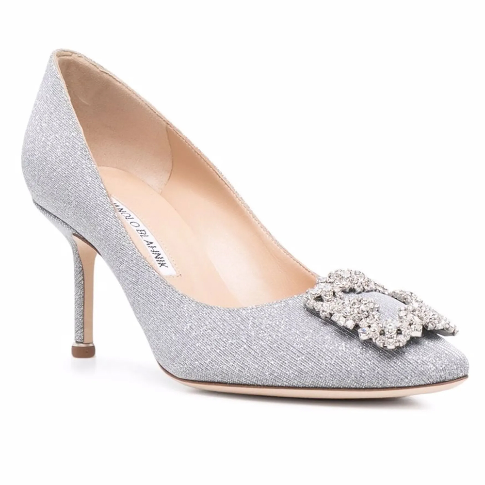 Серебристые туфли на каблуке Hangisi с кристаллами