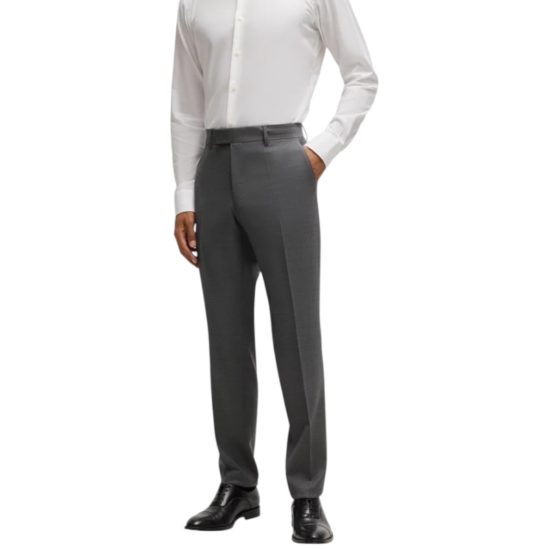 Костюм прямого кроя из натуральной шерсти с микроузором серого цвета