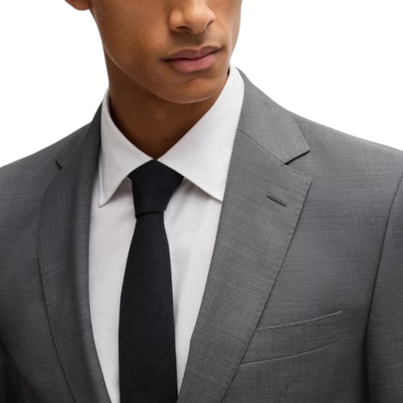 Костюм прямого кроя из натуральной шерсти с микроузором серого цвета