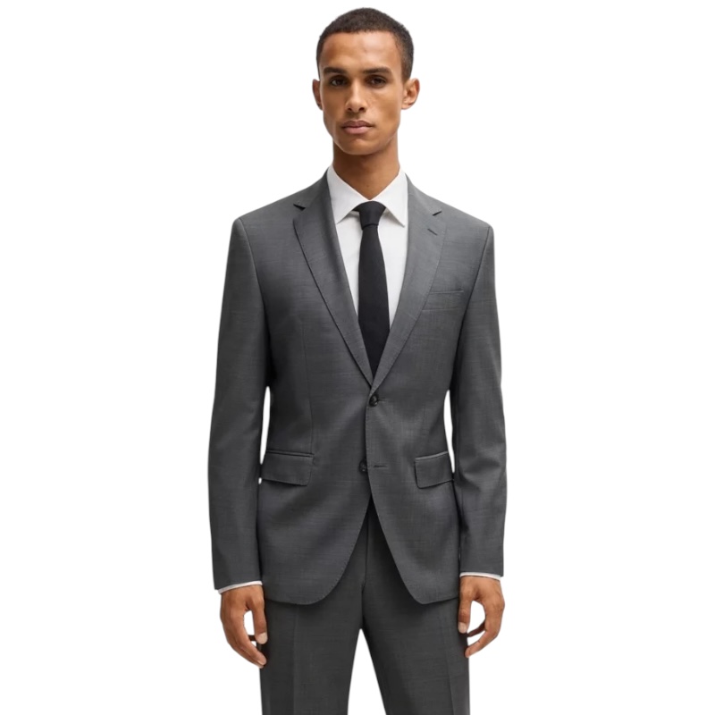 Костюм прямого кроя из натуральной шерсти с микроузором серого цвета