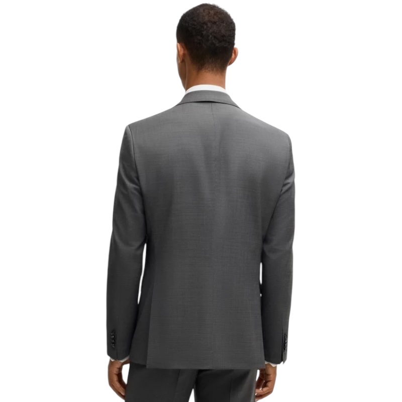 Костюм прямого кроя из натуральной шерсти с микроузором серого цвета