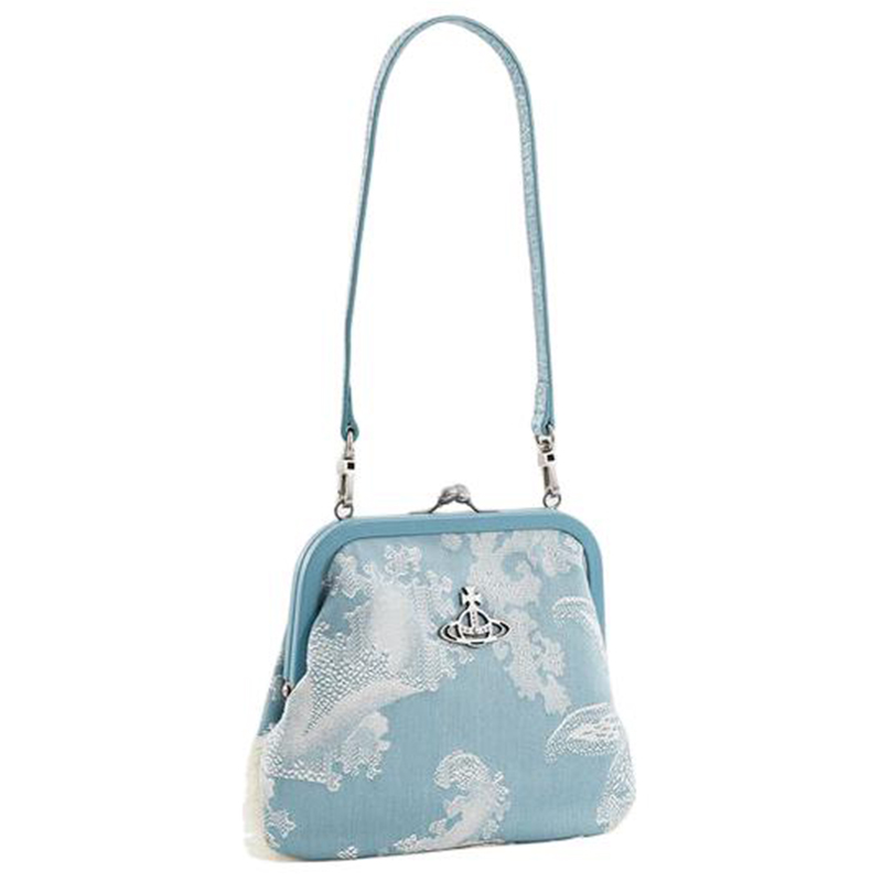 Жаккардовая сумка через плечо голубая