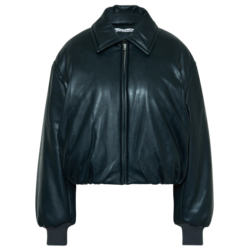 Тёмно-зелёная кожаная куртка-бомбер 