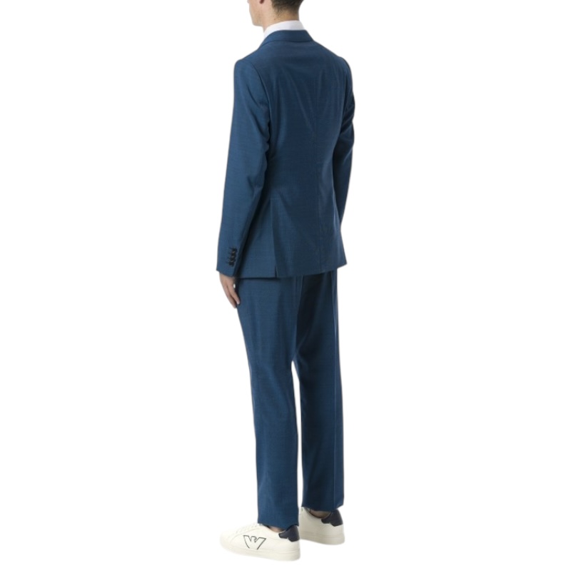 Синий однобортный костюм прямого кроя из натуральной шерсти