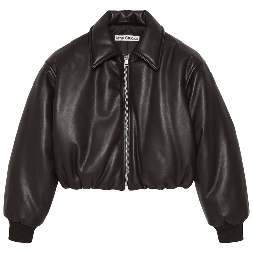 Тёмно-коричневая кожаная куртка-бомбер 