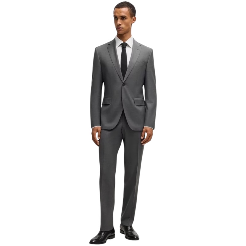 Костюм прямого кроя из натуральной шерсти с микроузором серого цвета