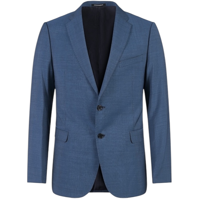 Синий однобортный костюм прямого кроя из натуральной шерсти