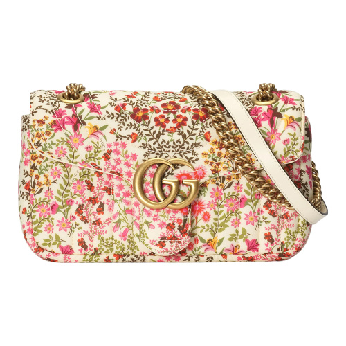 Сумка на плечо GG Marmont белая с цветочным принтом 