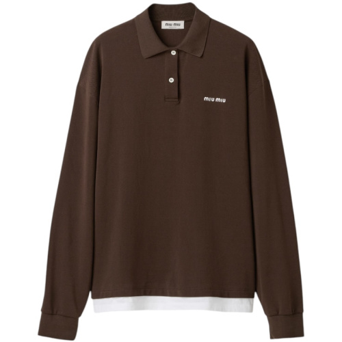 Коричневая рубашка-поло из пике и джерси