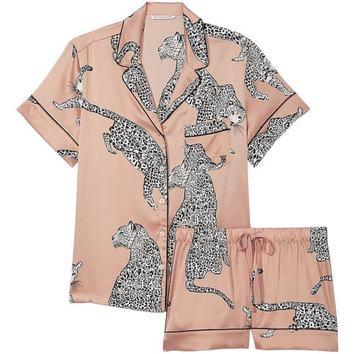 Сатиновый короткий пижамный комплект Evening Blush Leopards