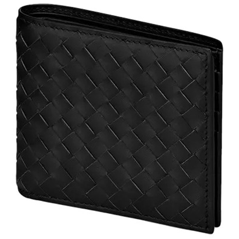 Чёрный бумажник из переплетённой кожи