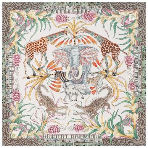 Шёлковый платок La Marche du Zambeze розовый/зелёный 90