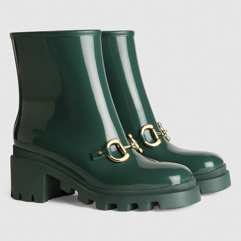 Зелёные резиновые полусапоги Horsebit