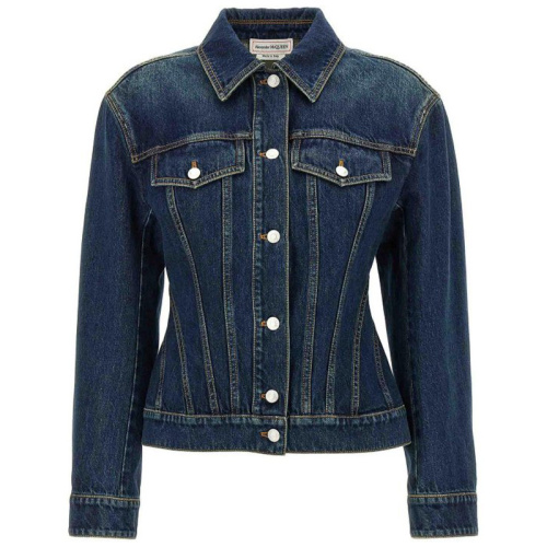 Приталенная джинсовая куртка тёмно-синяя