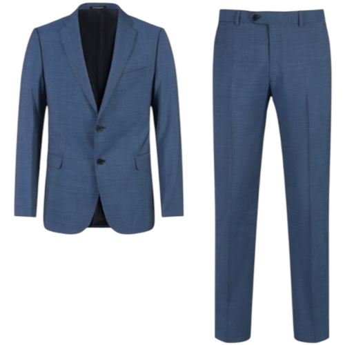 Синий однобортный костюм прямого кроя из натуральной шерсти