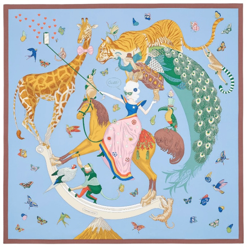 Шёлковый платок Hermes Story 90 синий