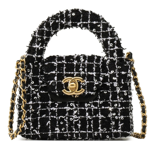 Чёрная твидовая сумка Kelly Tweed Nano Shopping Bag 24P