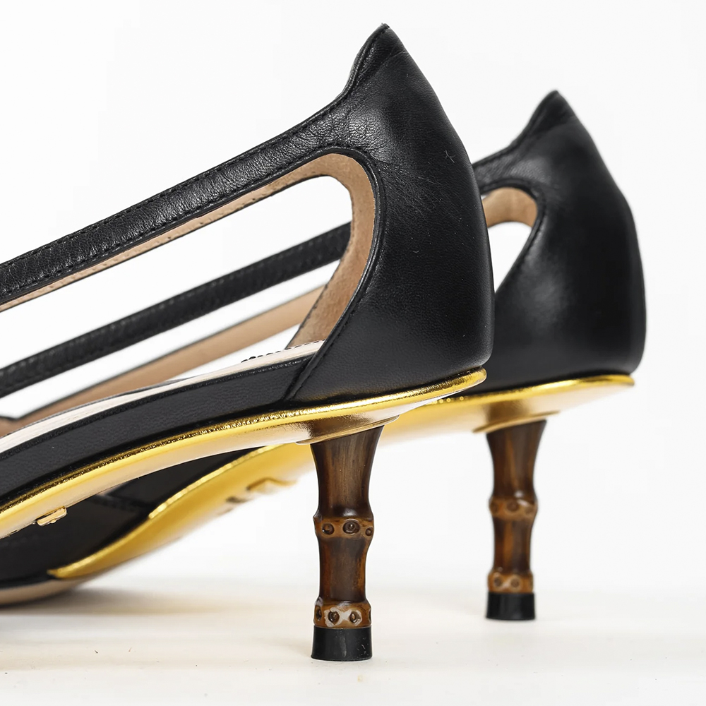 Чёрные туфли-лодочки с вишнями GUCCI Unia Cherry Bamboo Heel Pumps