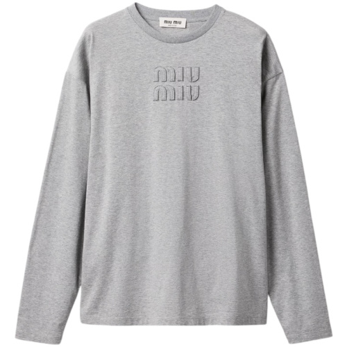 Серый лонгслив с вышитым логотипом