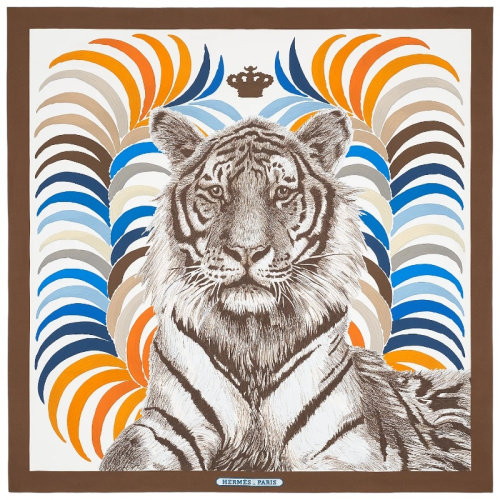 Двусторонний шёлковый платок Tigre Royal 90 синий/оранжевый
