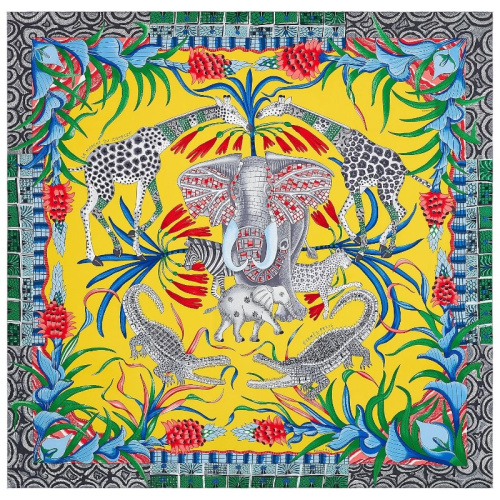 Шёлковый платок La Marche du Zambeze жёлтый 90