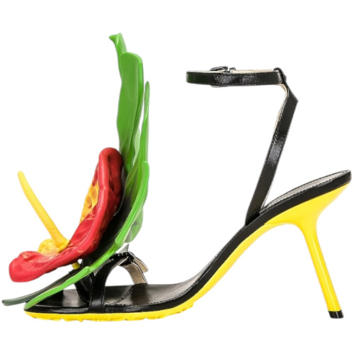 Кожаные босоножки с антуриумом и монстерой