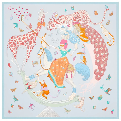 Шёлковый платок Hermes Story 90 голубой