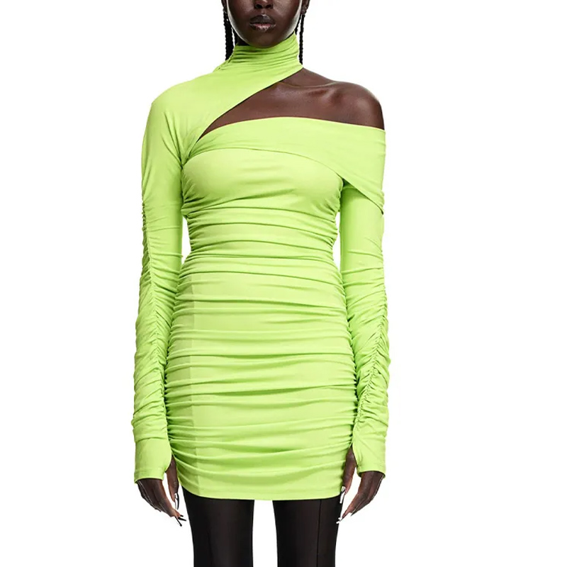 H&M x Mugler Ассиметричное платье кислотно-зелёного цвета