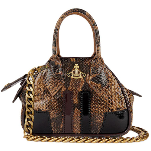 Мини-сумка Yasmine Chain Snake коричневая