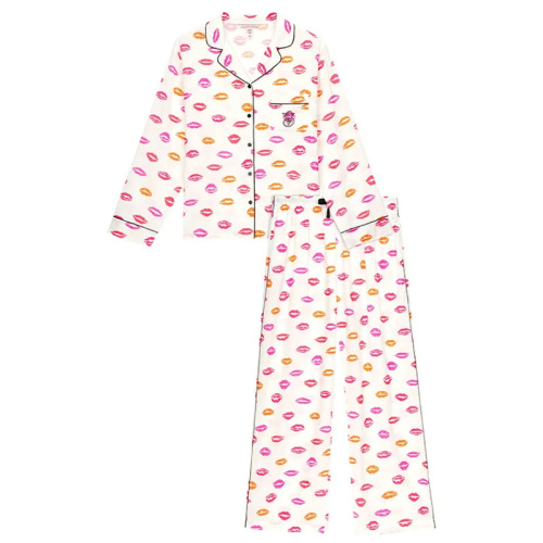 Женская атласная пижама с принтом из губ