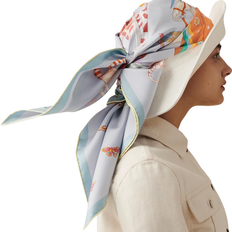Шёлковый платок Hermes Story 90 голубой