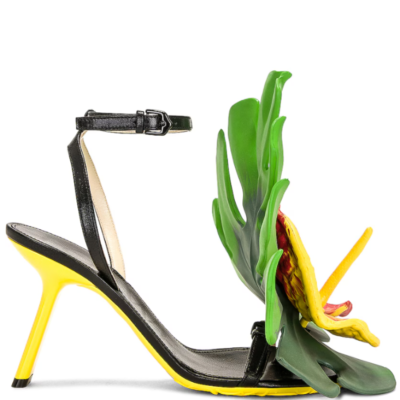 Кожаные босоножки с антуриумом и монстерой