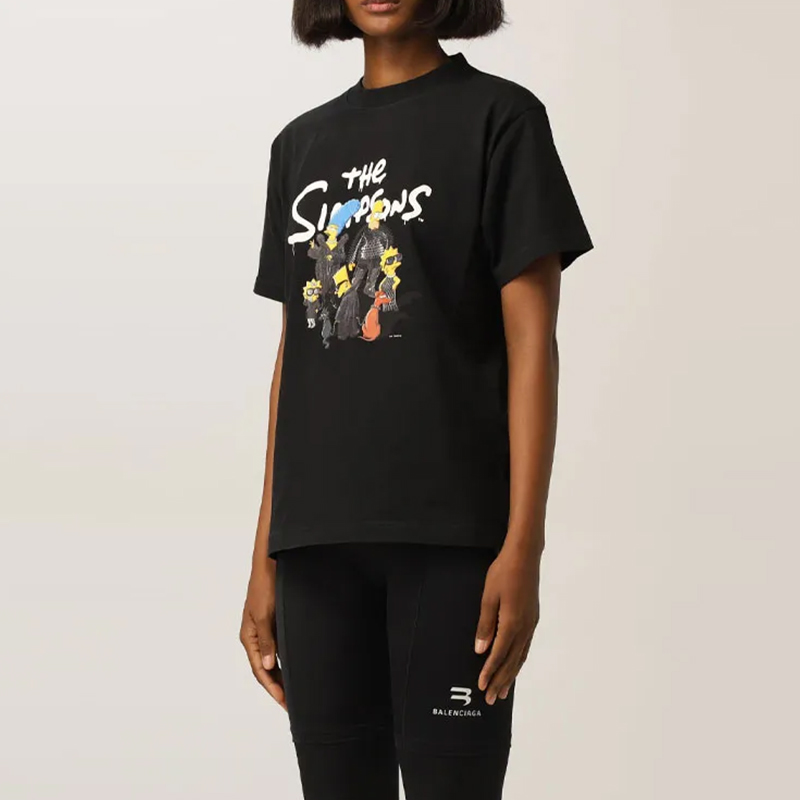 Чёрная хлопковая футболка Balenciaga x The Simpsons