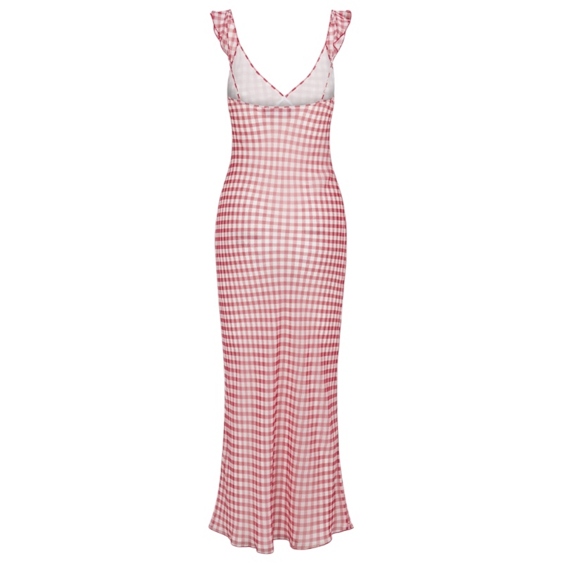 Шёлковый красный сарафан в клетку The Heidi in Rouge Gingham