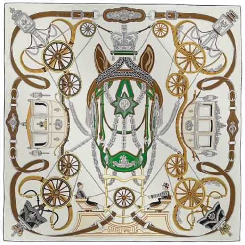 Шёлковый платок Stately Wheels blanc/vert 90 