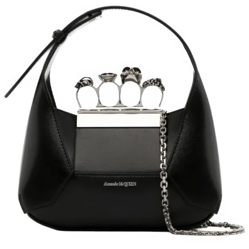 Чёрная кожаная сумка на плечо с декором Skull Four-Ring