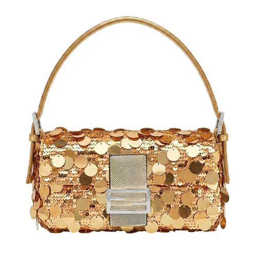 Золотая сумка-багет с пайетками