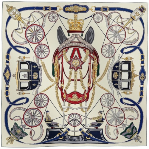 Шёлковый платок Stately Wheels crème / bordeaux / bleu 90 