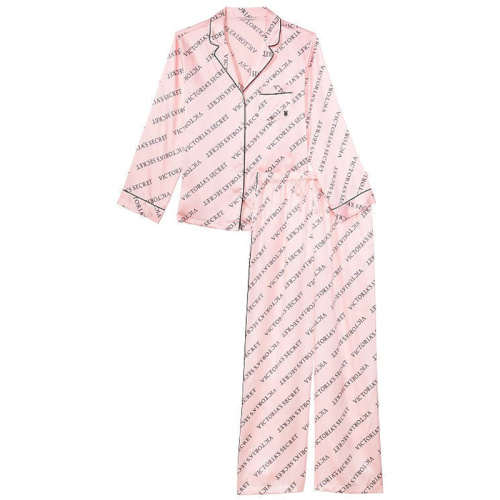 Женская сатиновая пижама с принтом из логотипов