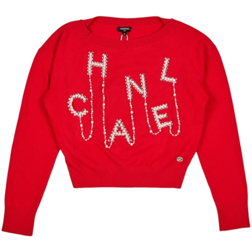 Красный кашемировый свитер с жемчужной отделкой