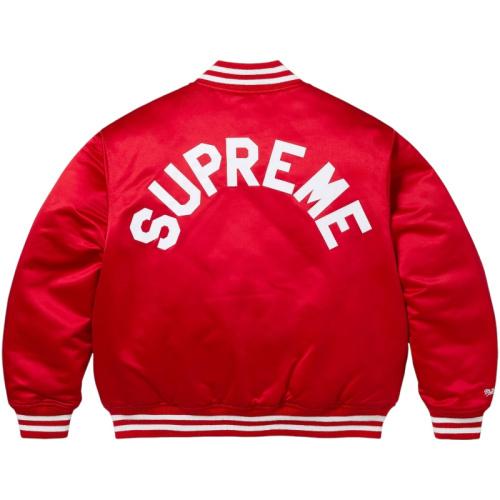 Красный атласный университетский бомбер Supreme/Mitchell & Ness FW24