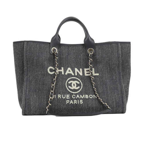 Темно-синяя джинсовая сумка-тоут CHANEL Deauville среднего размера