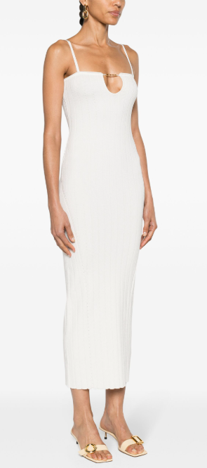 Белое трикотажное платье миди на бретельках La Robe Sierra