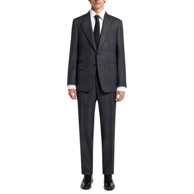 Серый клетчатый костюм с однобортным пиджаком