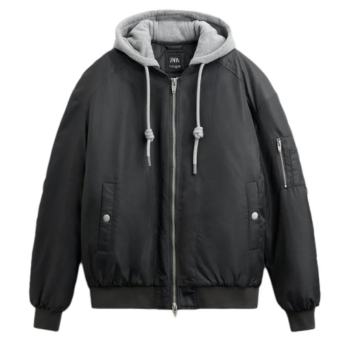 Мужская чёрная куртка-бомбер с капюшоном 