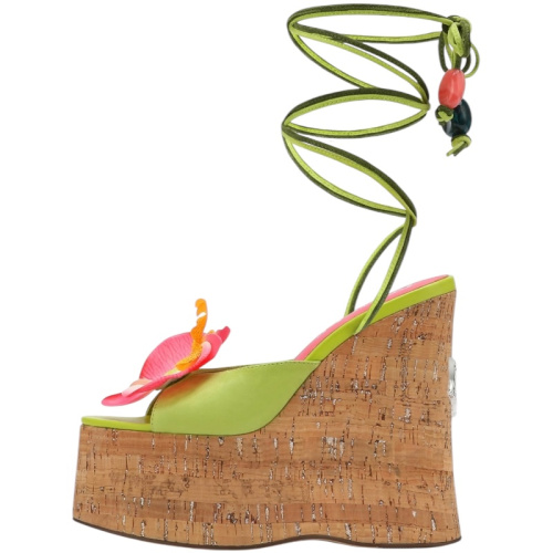 Зеленые сабо на танкетке с орхидеей Sunflower Green Kid Suede