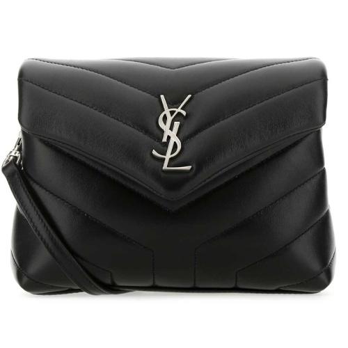 Стёганная чёрная сумка из кожи Loulou Toy silver logo