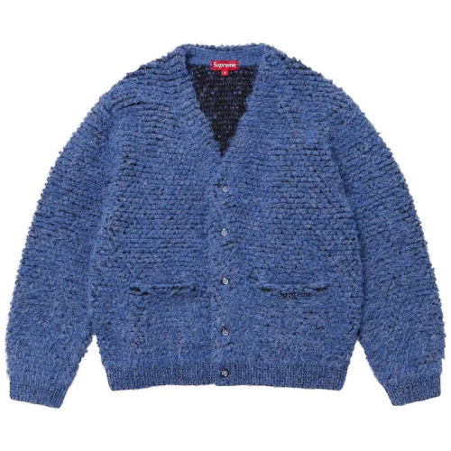 Синий шерстяной кардиган крупной вязки FW24