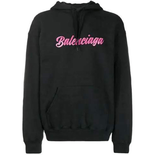 Хлопковое чёрное худи с розовым логотипом